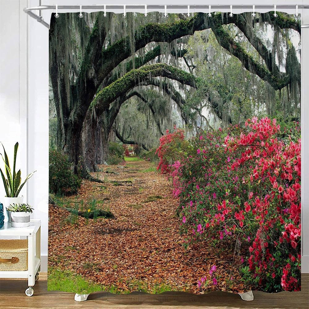 3D Printing Forest big Tree Bathroom Shower Curtain Natural Landscape Home Decoration Waterproof Bath Curtain with Hook Curtain