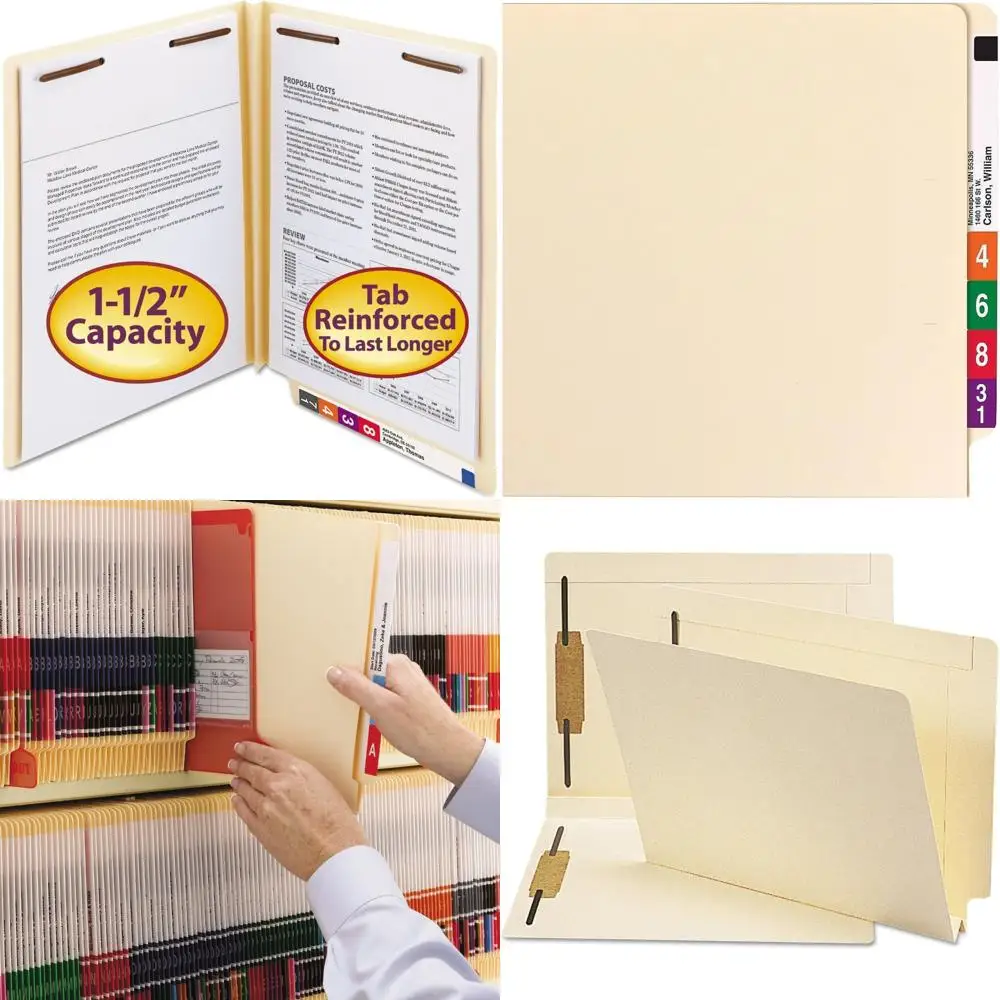 

Папки с застежкой на конце дополнительной емкости, усиленные вкладки с прямым вырезом, 2 крепления, расширение 1,5, размер буквы