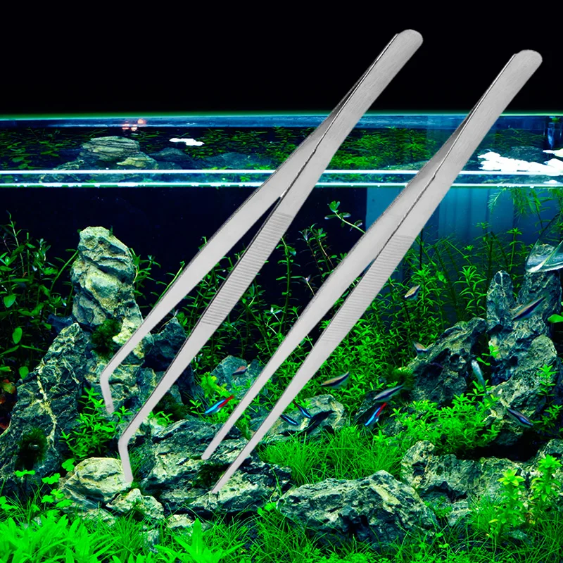 D0AD 30CM Aquarium Straight Elbow Stainless Steel Live Plant for Tank Tweezer Plier T