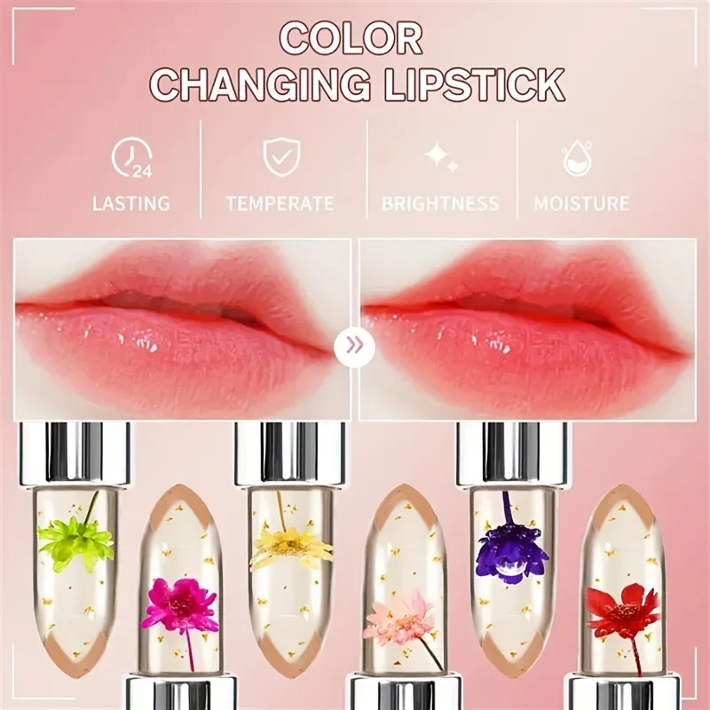 Color Changing Mouth Flower Jelly Lipstick Temperature Change Makeup Lasting Nutrition Moisturizing Color Changing Lip Gloss