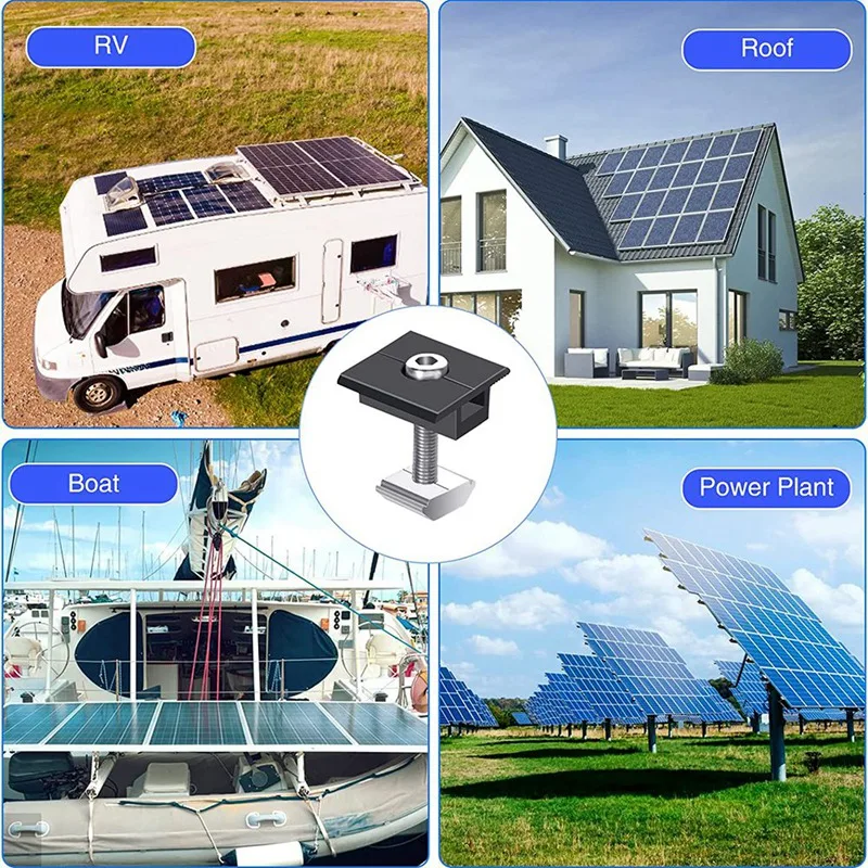 8 Pack Centre Clamp Black T-Shaped Centre Clamp Photovoltaic Adjustable Solar Panel Centre Clamp For Solar Panel