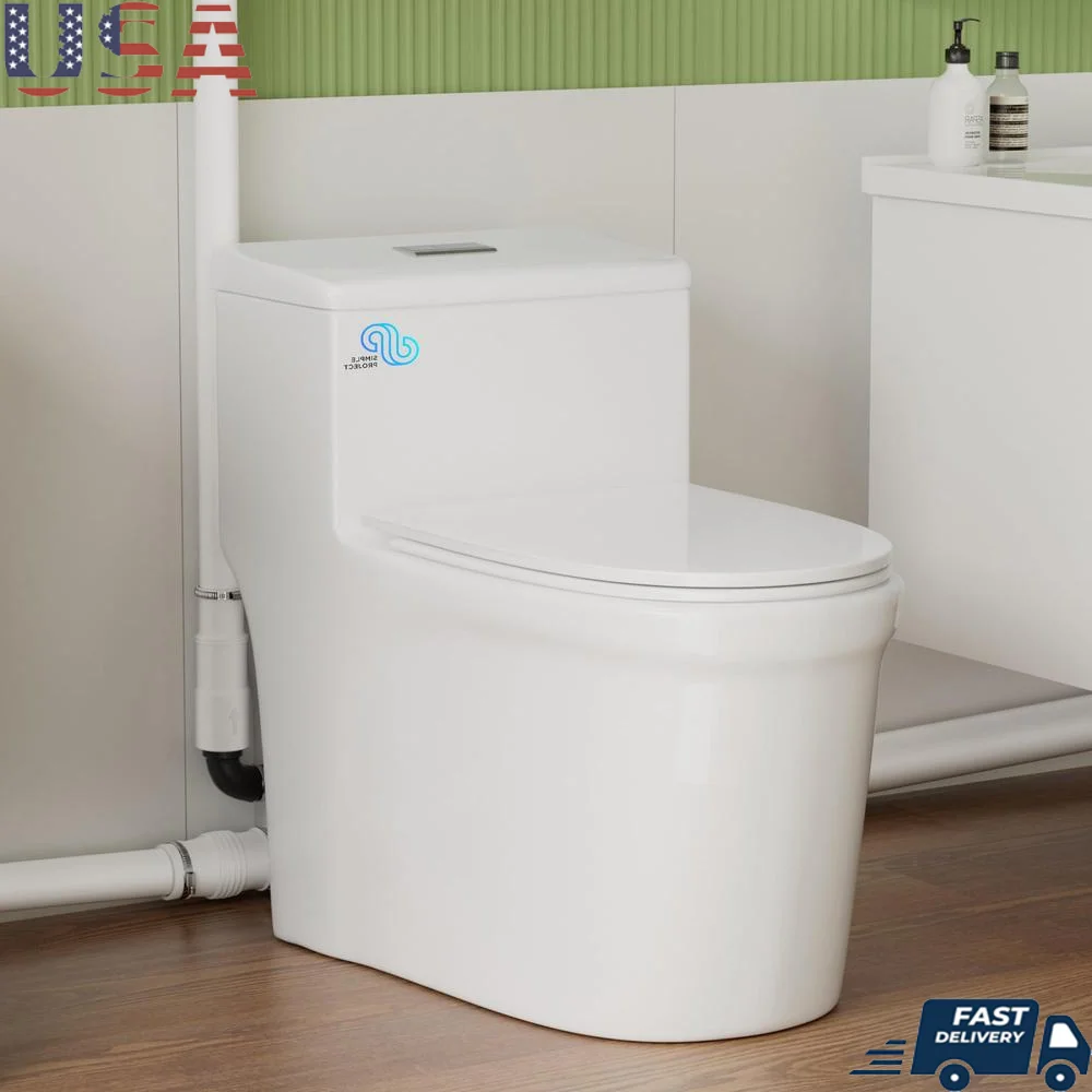 600w Macerating Toilet One-Piece Upflush System 3 Water Inlet Powerful & Quiet Operation Ideal Basement & Commercial Use