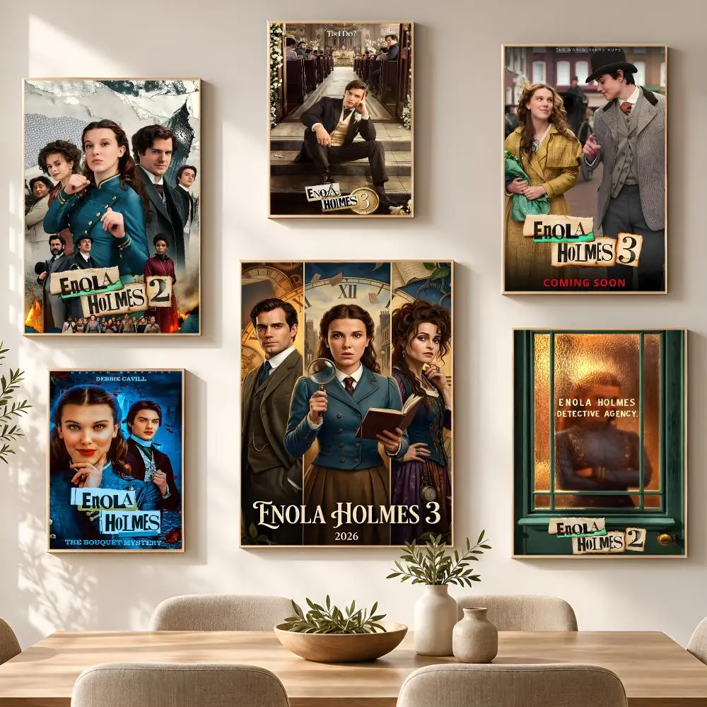 Film Series Movie Dark Enola Holmes Poster PP Self Adhesive Aesthetic Room Decor Bedroom Dorm Gaming Room Home Decoration Gift