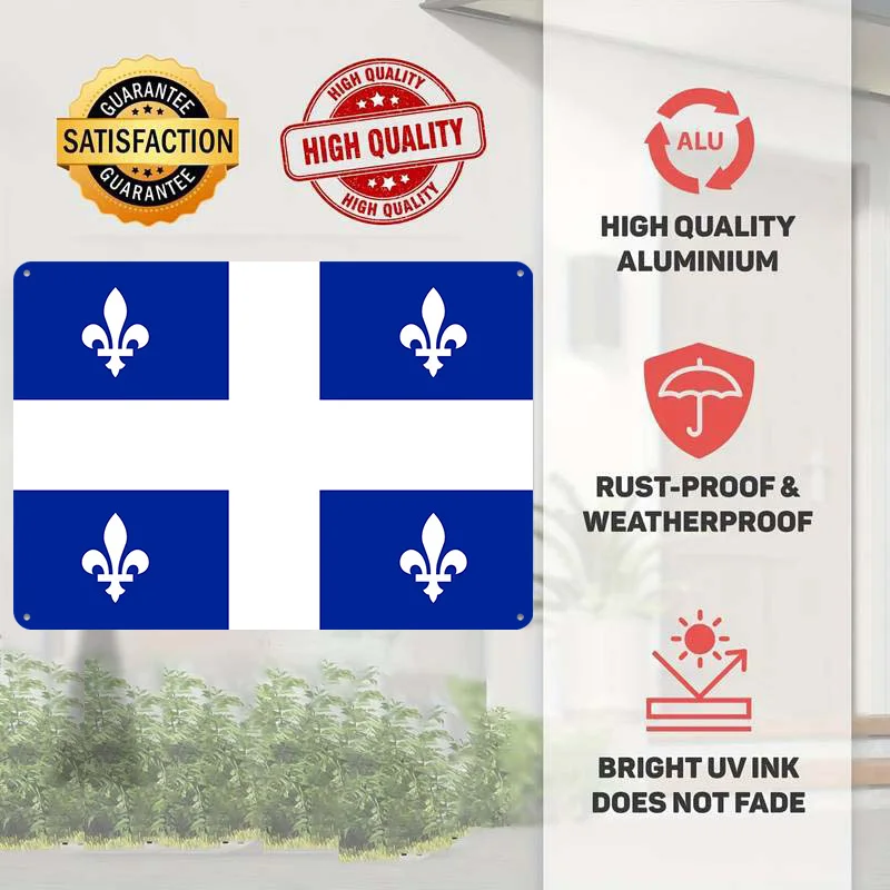 Quebec Flag Poster Retro 3D Printed Metal Signs Customized Wall Hanging Gift for Decoration Room Ornaments Garage Accessories
