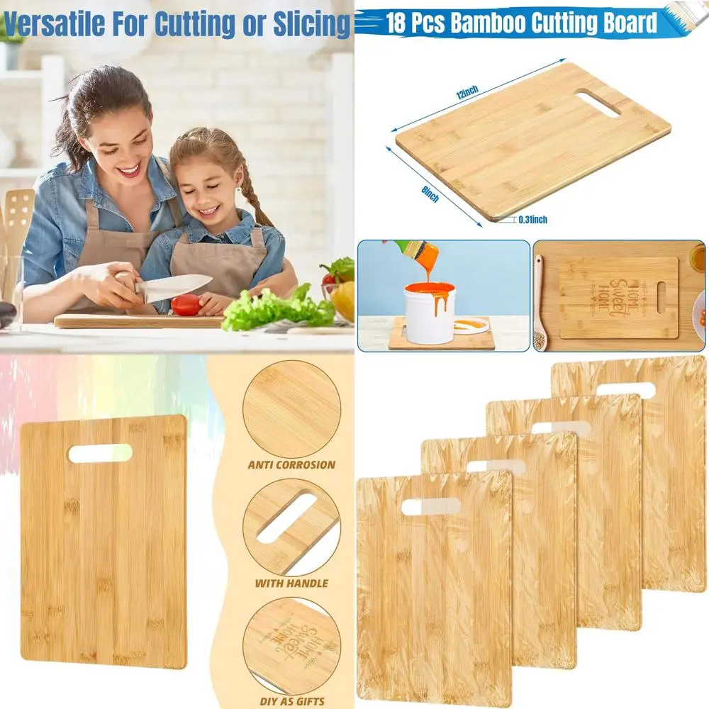 Placas de corte de bambu em massa de 18 peças, 12 x 8 polegadas, ideais para gravação a laser, presentes personalizados e lembranças de Natal