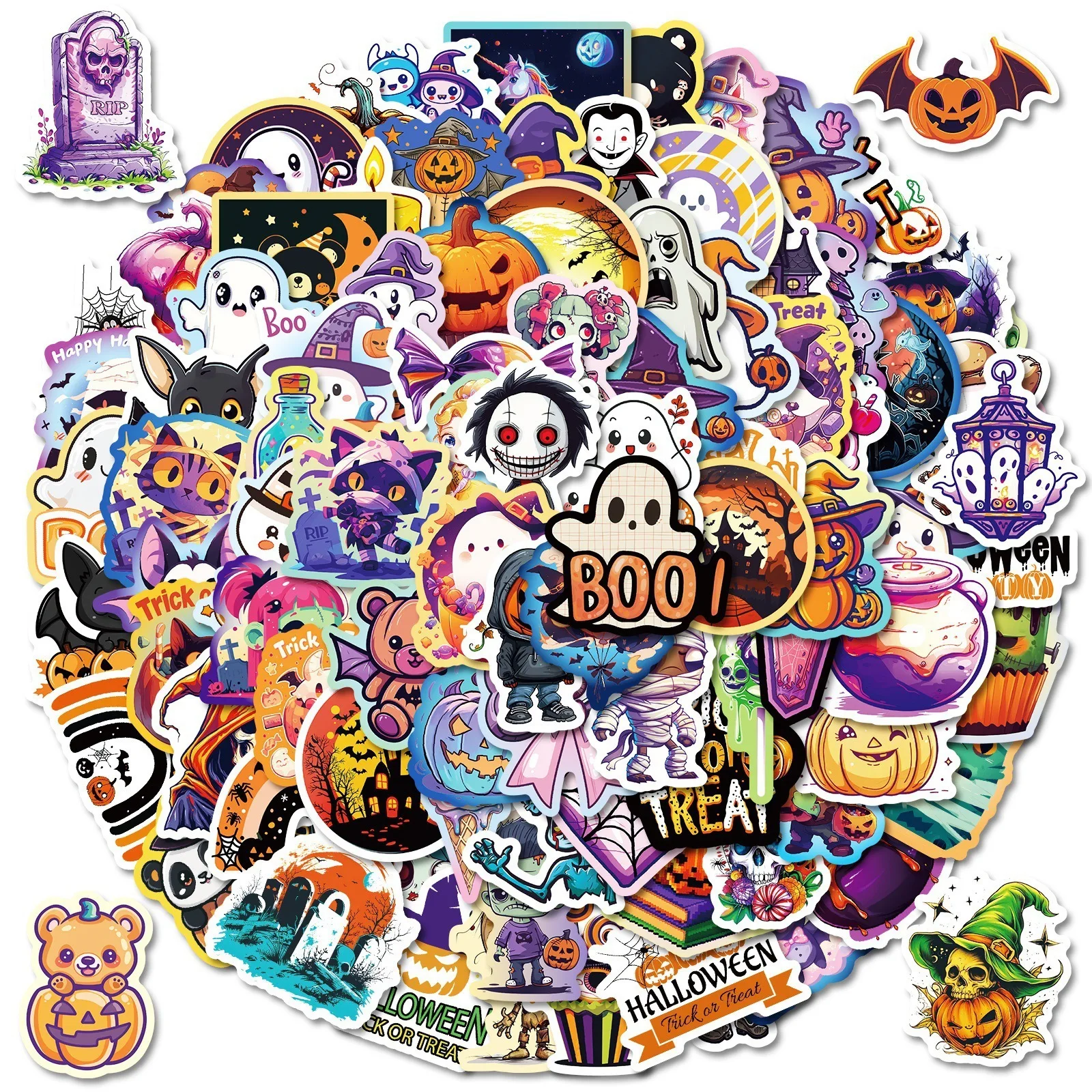 

50/100PCS Cartoon Gothic Halloween Stickers Ghost Witch Pumpkin Decorative DIY Phone Laptop Luggage Skateboard Sticker for Gifts