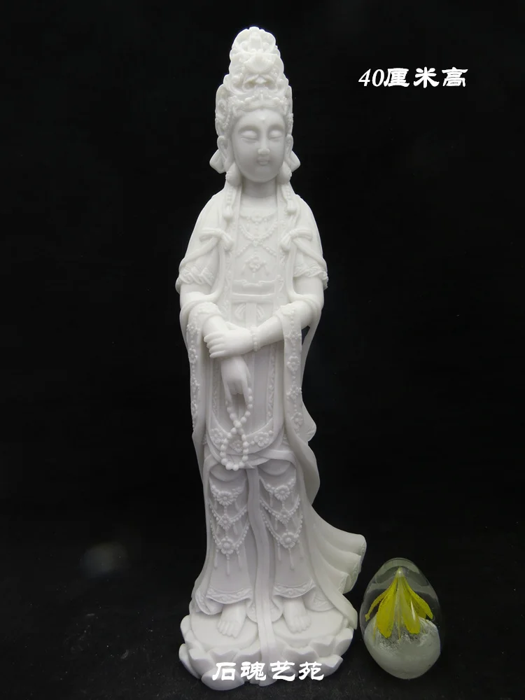 40cm L size HOME efficacious Talisman fujian Mazu Goddess Matsu Goddess of the Sea FENG SHUI white jade marble statue