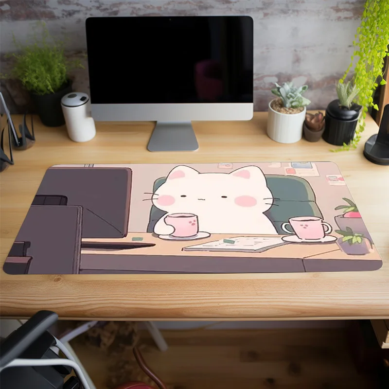 Creative Design Cute White Cat Pattern Mouse Pad Natural Rubber Non-Slip Desk Mat Suitable for Home Office Gift for Friend