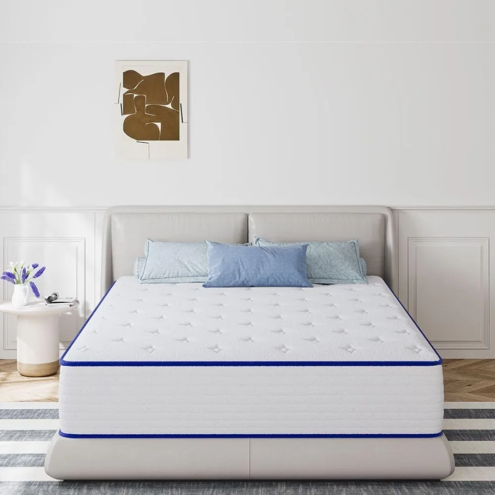 

King Size Mattress, 12 Inch Medium Firm HybridMattress With Individual Pocketed Springs And Cool Gel Memory Foam, Mattress