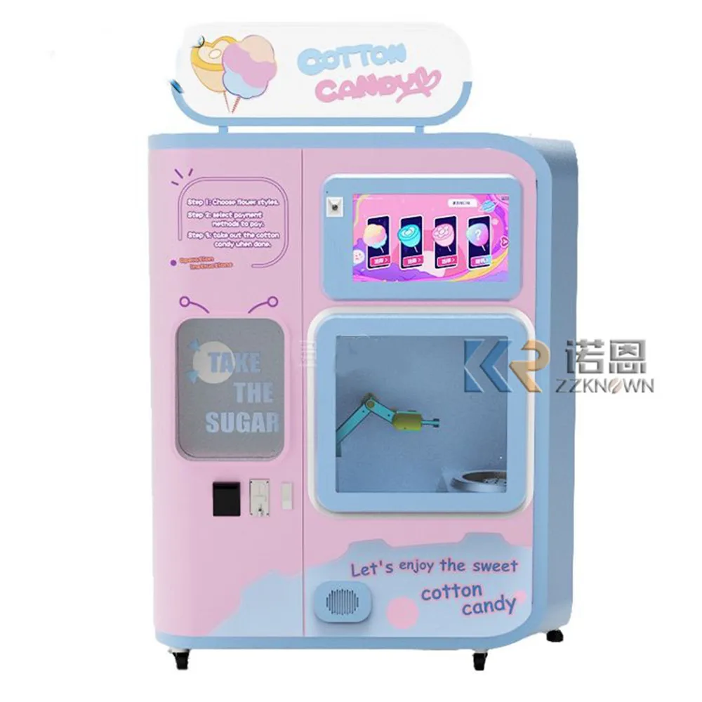 Factory High Quality Commercial Latest Colorful Clouds Roll Pink Floss Flower Automatic Cotton Candy Making Vending Machine
