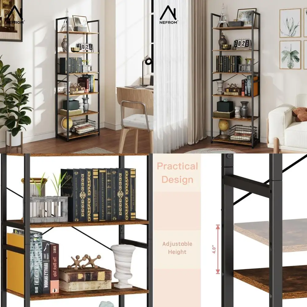 

Book Shelf, Adjustable 6-Tier Tall Bookshelf, Wooden Bookcase Shelves for Bedroom, Living Room, Display Shelf for Home, Office,