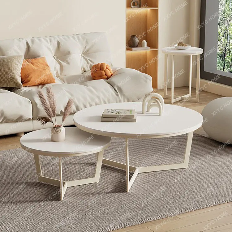 Nordic Home Cream round Table Living Room Mother and Child Coffee Table Modern Minimalist Stone Plate Tea Table Combination