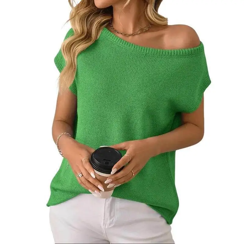 

Y2K Knit Sweater Top Women's Ice Silk Princess Sleeve Neck Single Wear Knitted Shirt Cross-Border Fashion Spring 2025