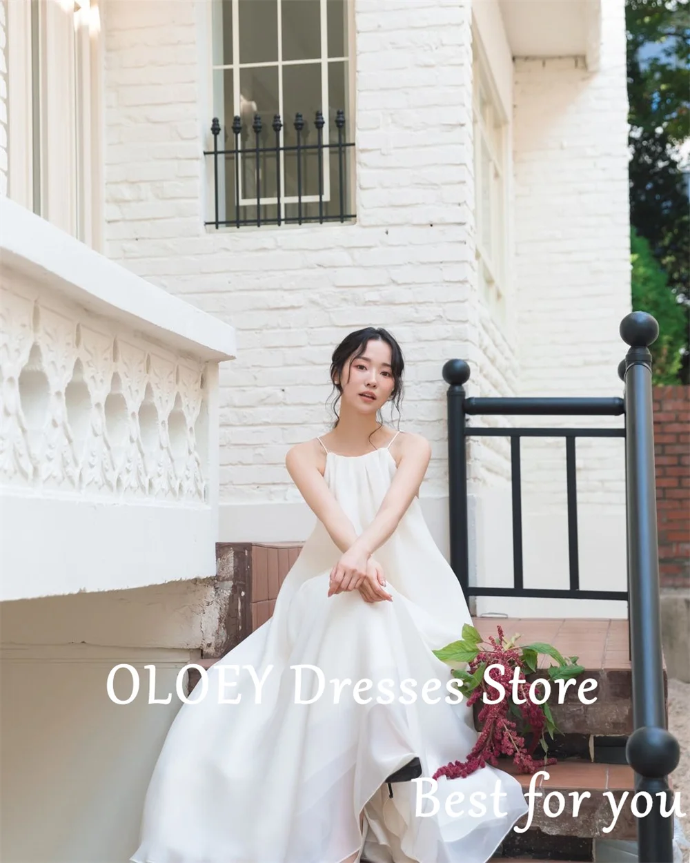 OLOEY Korea Simple Sleeveless Wedding Reception Dresses Photo Shoot A-line Floor-Length Bridal Gown Custom Made Evening Dresses