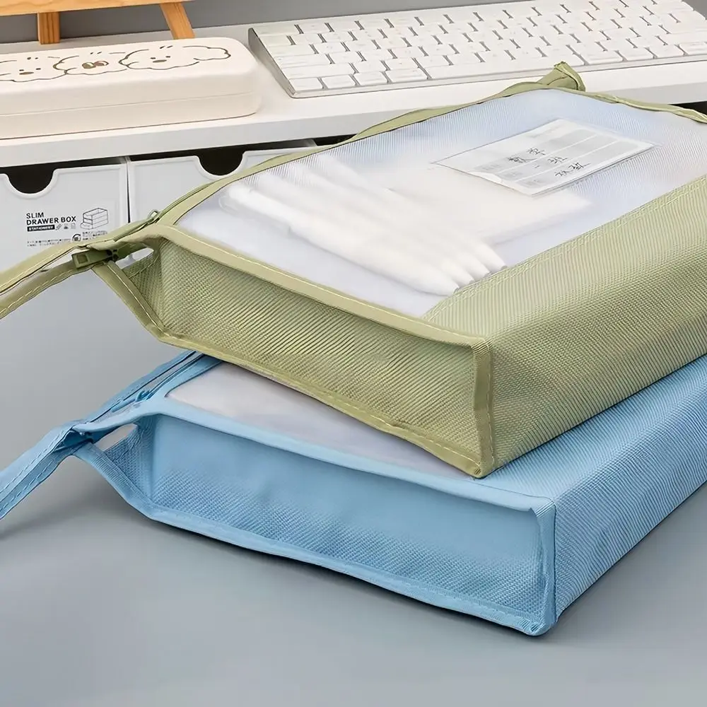

New Transparent Mesh File Bag Large Capacity Double Layer Textbook Classification Bag Thickened Zipper Test Paper Storage Bag