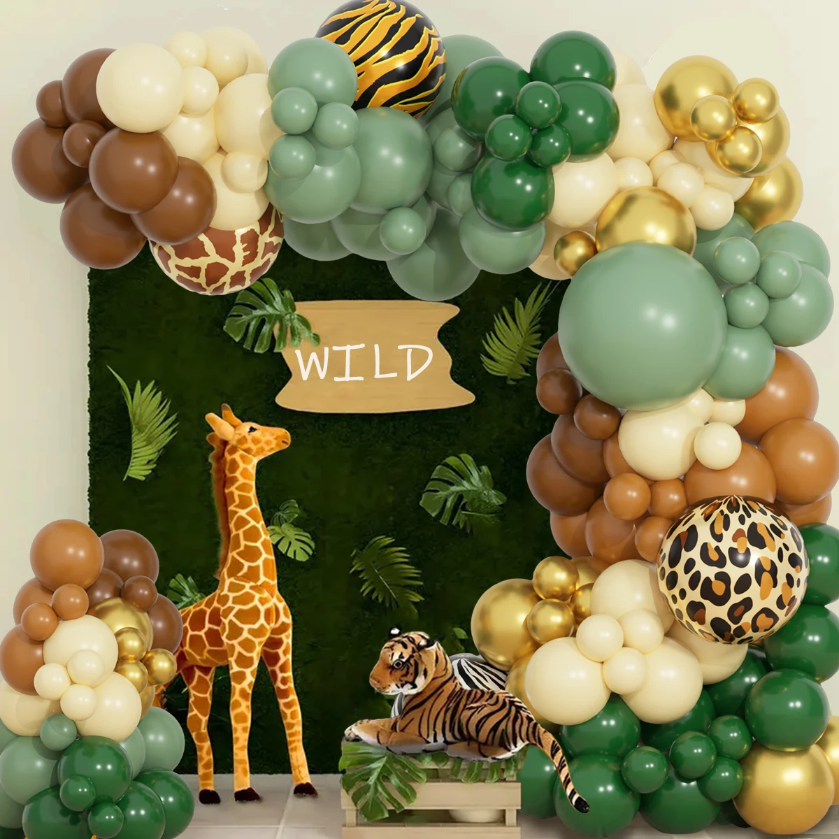 Green Brown Balloon Garland Arch Kit Jungle Safari Birthday Party Decor Kids Jungle Animal Woodland Birthday Pary Supplies Wild