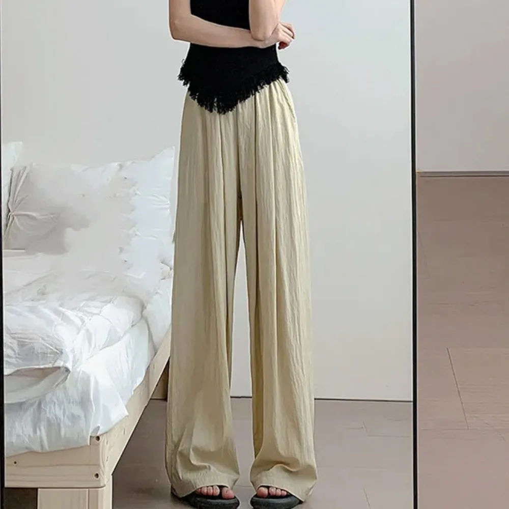 Breathable High Waist Yamamoto Pants Loose Straight Ice Silk Wide Leg Pants Trousers Dropping Feeling Lady