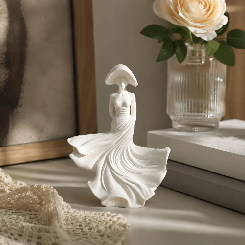 Art Decor 3D Printed Dancing Lady Statue Home Decor Flowing Skirt Women Character Statue Elegant Desktop Ornaments Office