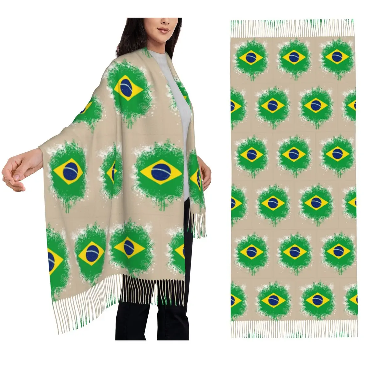 

Flag Of Brazil - Splat Scarf Tassel Scarves Women Soft Warm Shawls and Wraps Large Fall Winter Shawl Wrap