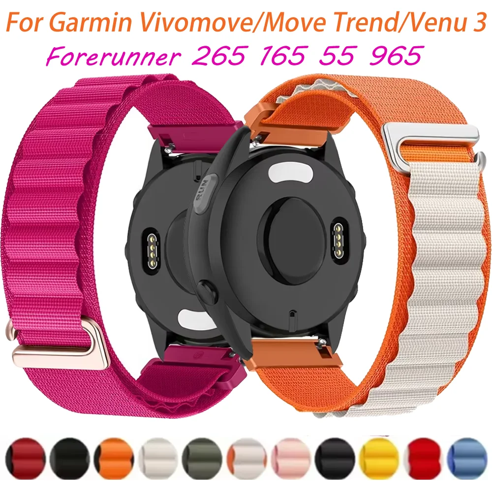 

20mm 22mm Alpine Loop Nylon Strap For Garmin Vivoactive 6 5/Move Trend/Venu 3 Bracelet for Garmin Forerunner 265 165 55 965 Belt
