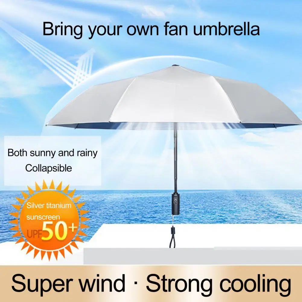 UPF 50+ Umbrella Cooling Fan Parasol Rechargeable Fan Sunshade Sun Umbrella for Fishing Golfing Beach Picnics Outdoor Activities