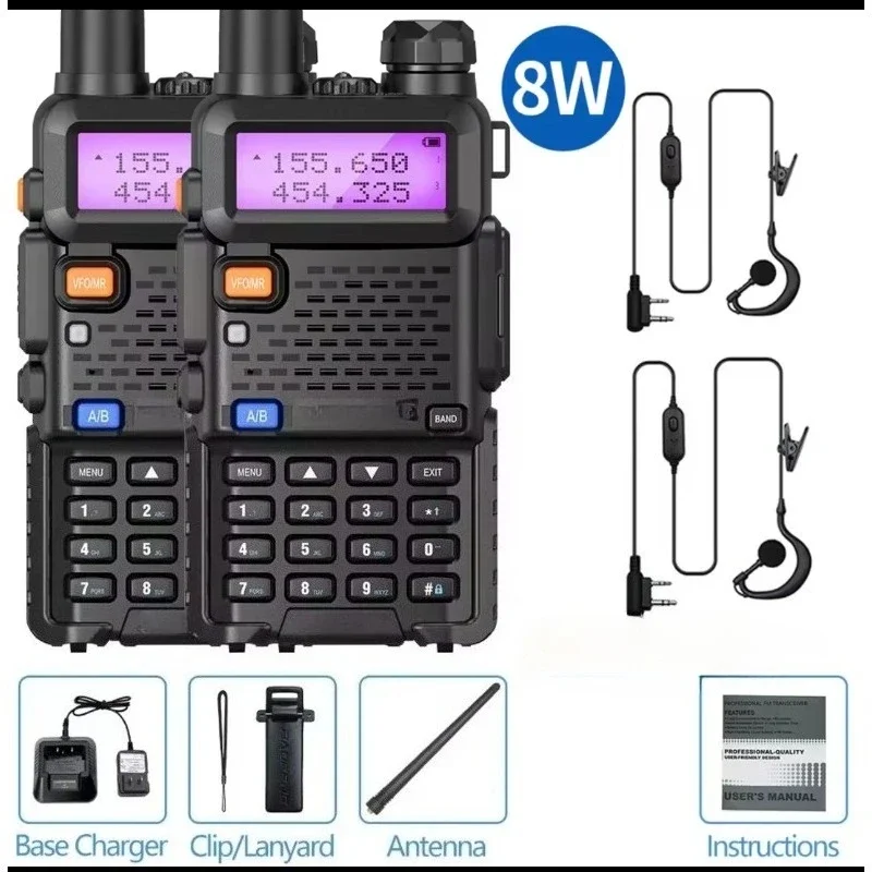 Walkie Talkie Portable Two Way Radios 8W Dual Band 128CH 1800mAh Radio