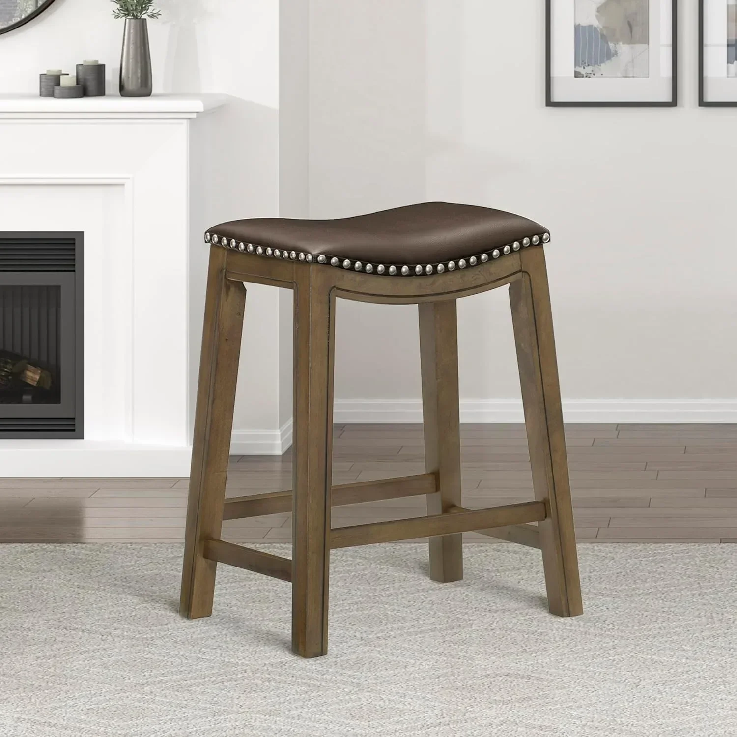 Taburete de madera maciza para mostrador, taburetes de cocina con asiento de sillín para comedor, silla de bar sin brazos para cafetería en casa