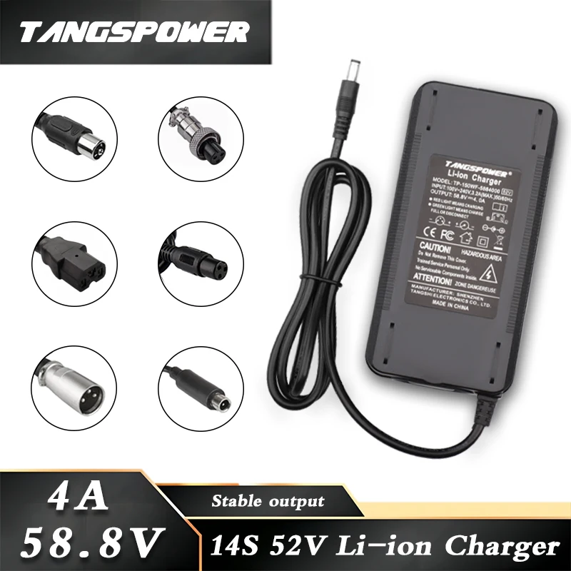 58.8V 4A Lithium Battery Charger 14S 52V Charger Li-ion Battery Pack Charger Fast Charging DC-GX16-XLR-GX12-IEC-RCA-4Pin XLR