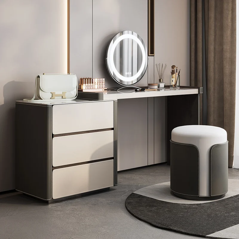 Modern Minimalist Cream Style Dressing Table Telescopic Makeup Cabinet Bedroom Drawer Integrated Multifunctional Storage