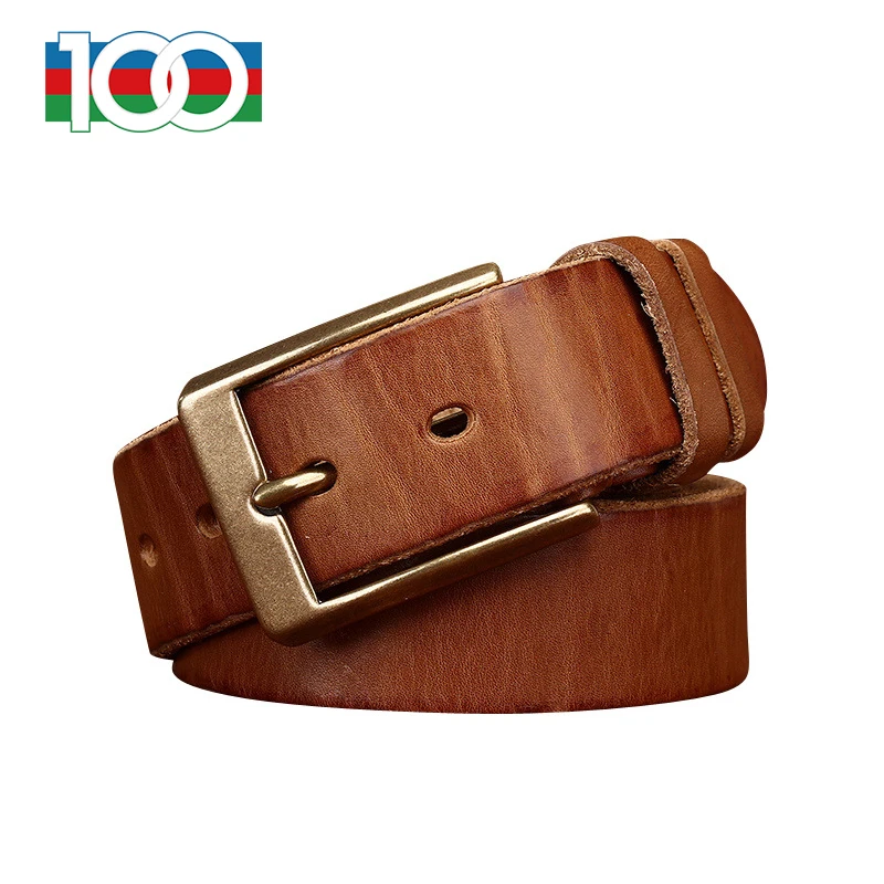 Men's leather belt thickened leather head layer cowhide belt men's retro do old simple everything casual copper buckle belt