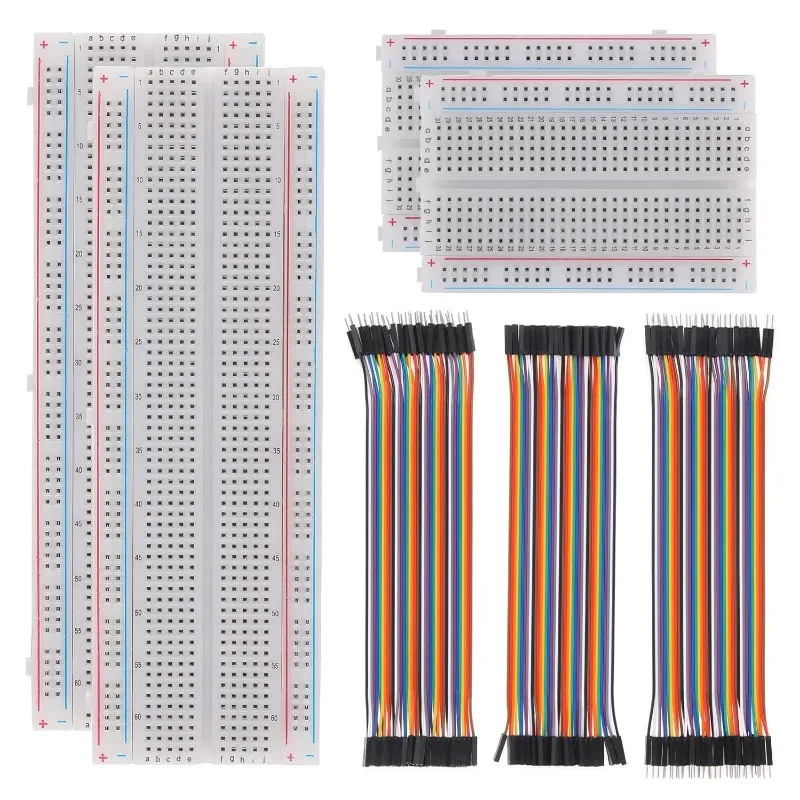 Kit de Placa de Pruebas AUKENIEN con 4 Placas de Pruebas sin Soldadura 400/830 y Cables Jumper de 40 Pines F/F, M/F, M/M para Arduino y Raspberry Pi