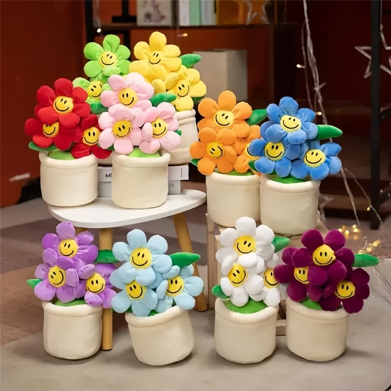 

Simulation Sun Flower Potted Plant Cartoon Plush Doll Stuffed Toys Sofa Home Decoration 30CM