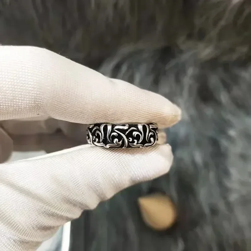 Vintage Vine Pattern Ring Silver Color Punk Gothic Retro Open Ring for Men Women Black Trend Unisex Jewelry Accessories