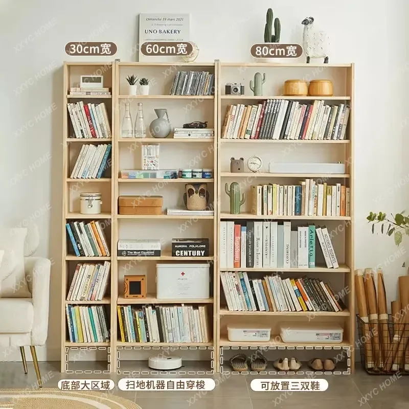 XXSolid Wood Bookshelf Floor-to-ceiling Multi-layer Household Narrow Storage Free Combination Simple Bookcase