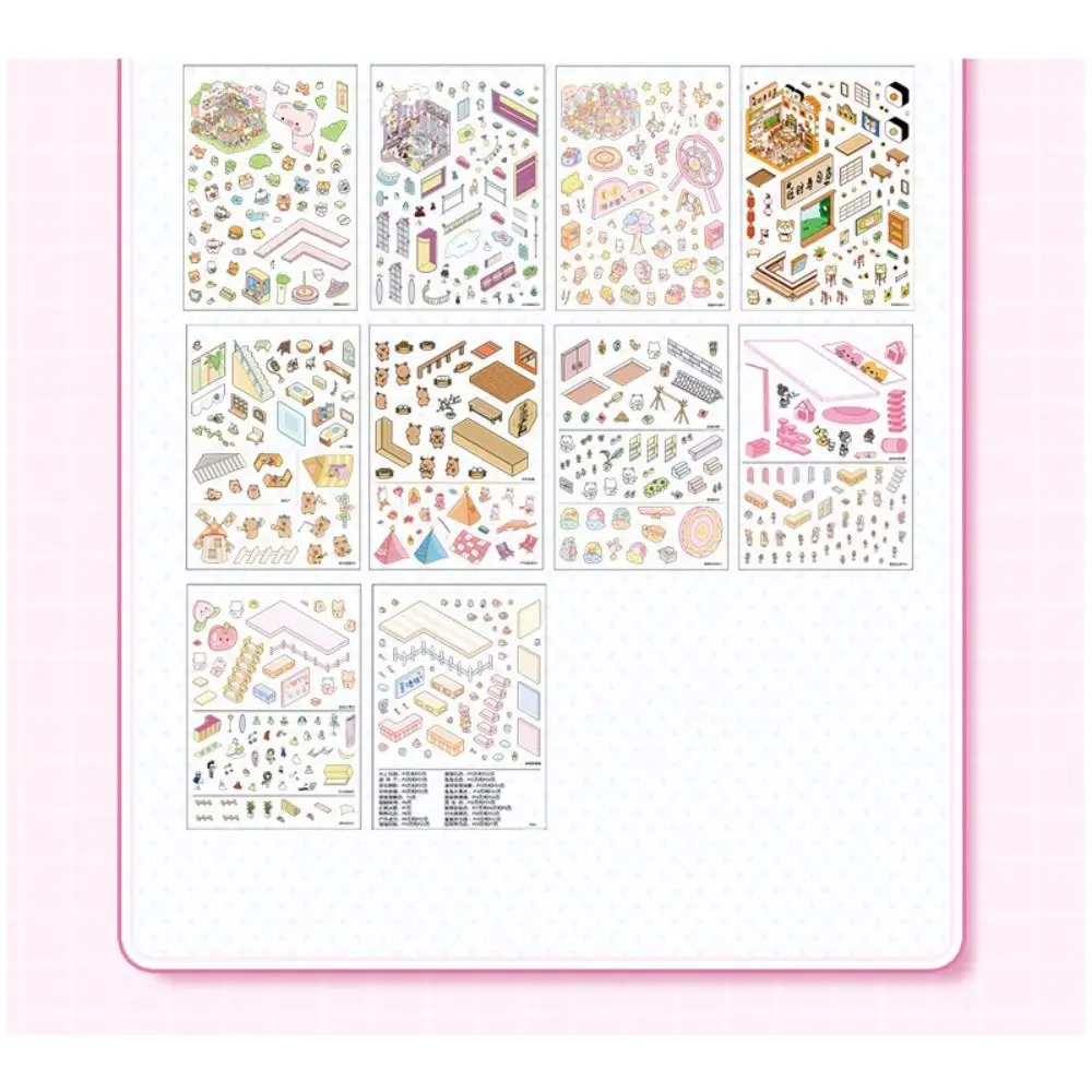 

Новый 20-в-1 миниатюрный пейзаж, коллекция наклеек, ПЭТ, декомпрессия, сделай сам, наклейка на кабину, сцена, мультяшная 3D пейзажная наклейка, подарок