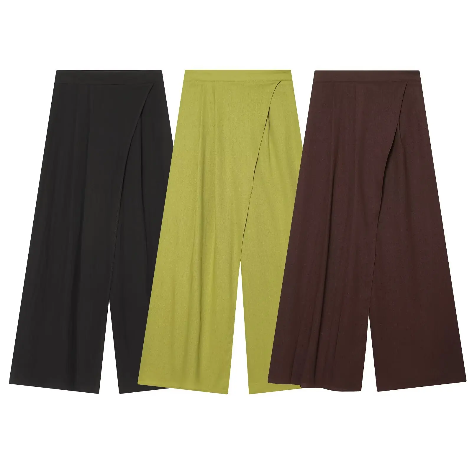 

Withered European And American Style New Product Solid Color Wrap Pants Wide Leg Pants Retro High Waisted Side Zipper Pants