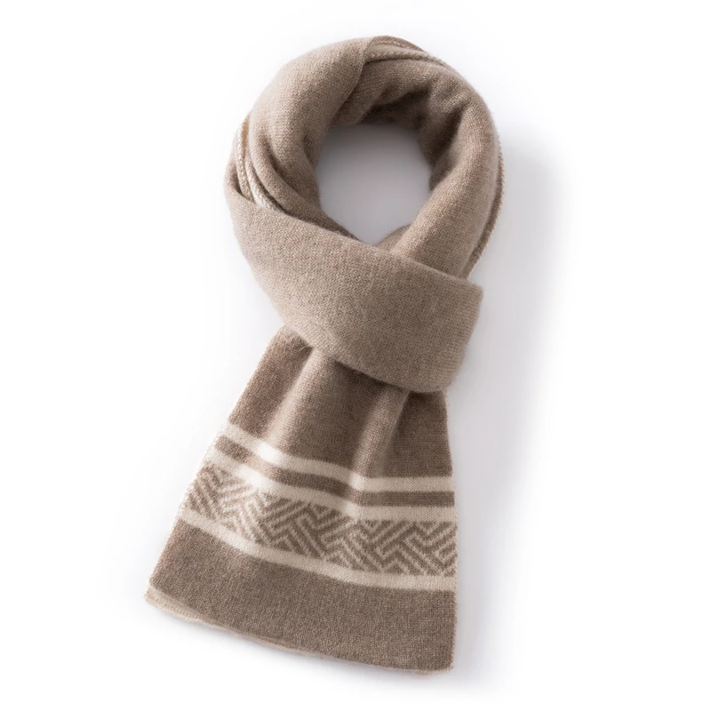 100% Cashmere Scarf Niche Design Color-Block Versatile New Style Patchwork Scarf Knitted Couple Warm Thickened Neck Warmer