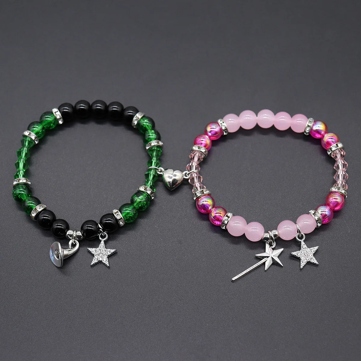 

1Pair Magic Stick Hat Crown Pendant Beads Bracelet Couple Matching Bracelets Wicked Witch Movie Inspired Bracelet Friend Jewelry