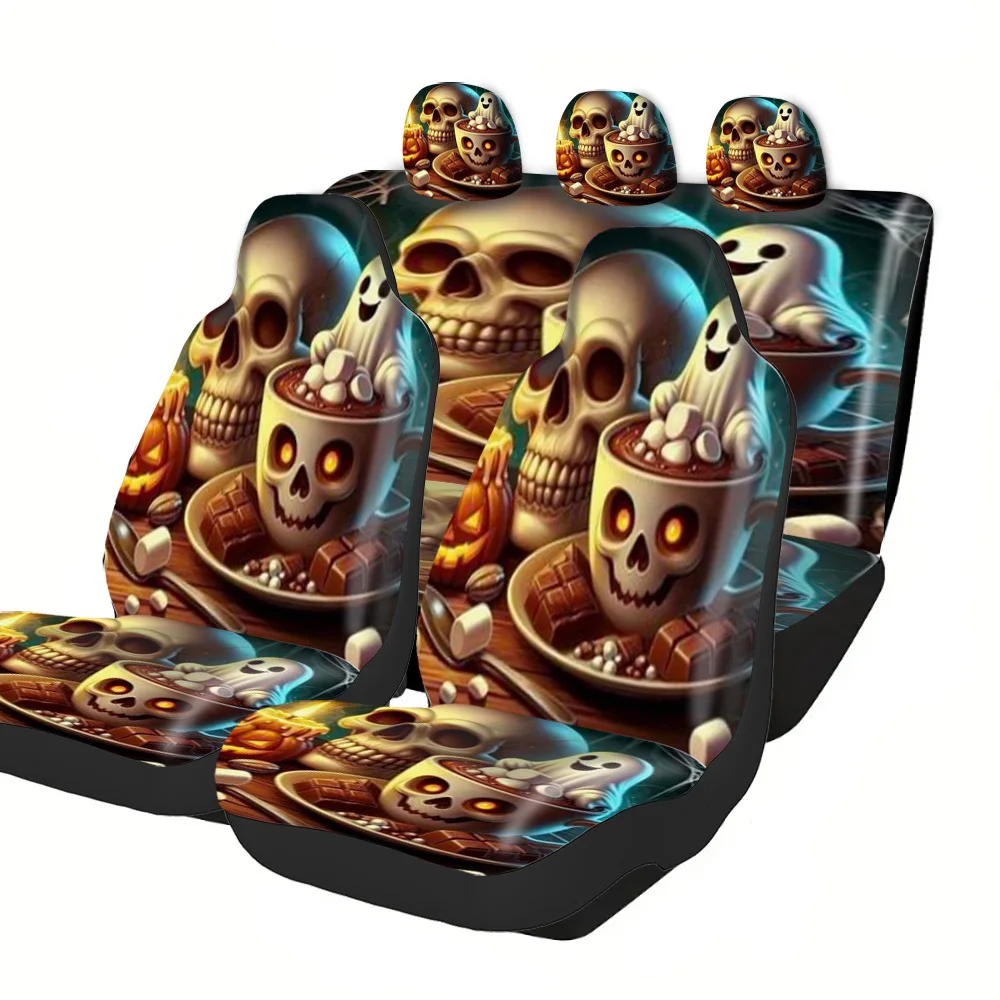 Halloween & Holiday Car Seat Covers - Skull & Jack-o'-Lantern Print Fit For Cars/SUVs, Premium Gothic Protectors With Easy Insta