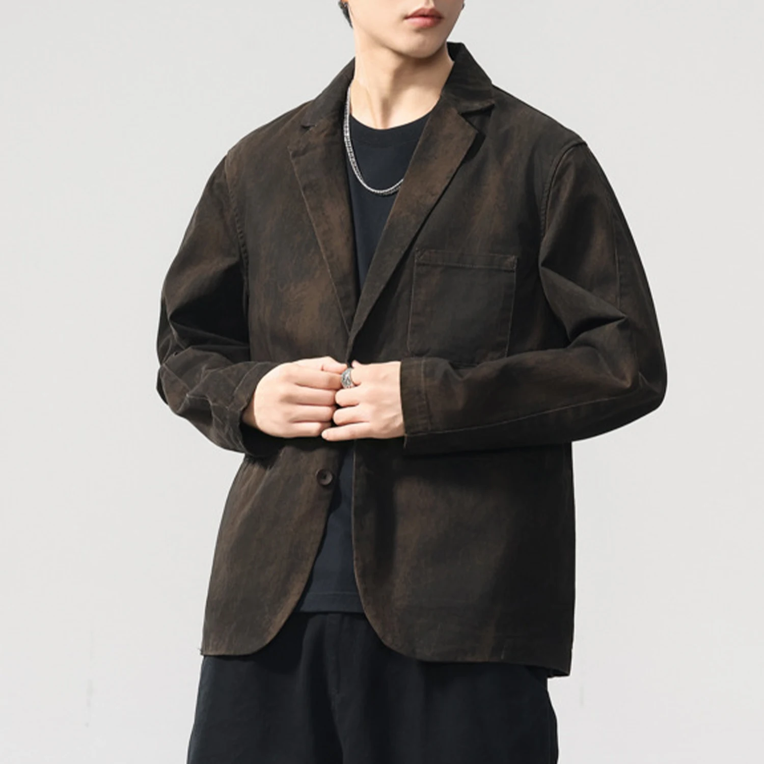 Männer Gewaschene Baumwolle Retro Alte Schmutzige Mode Streetwear Lose Casual Anzug Blazer Cargo Jacke Cityboy Frühling Herbst Mantel Oberbekleidung