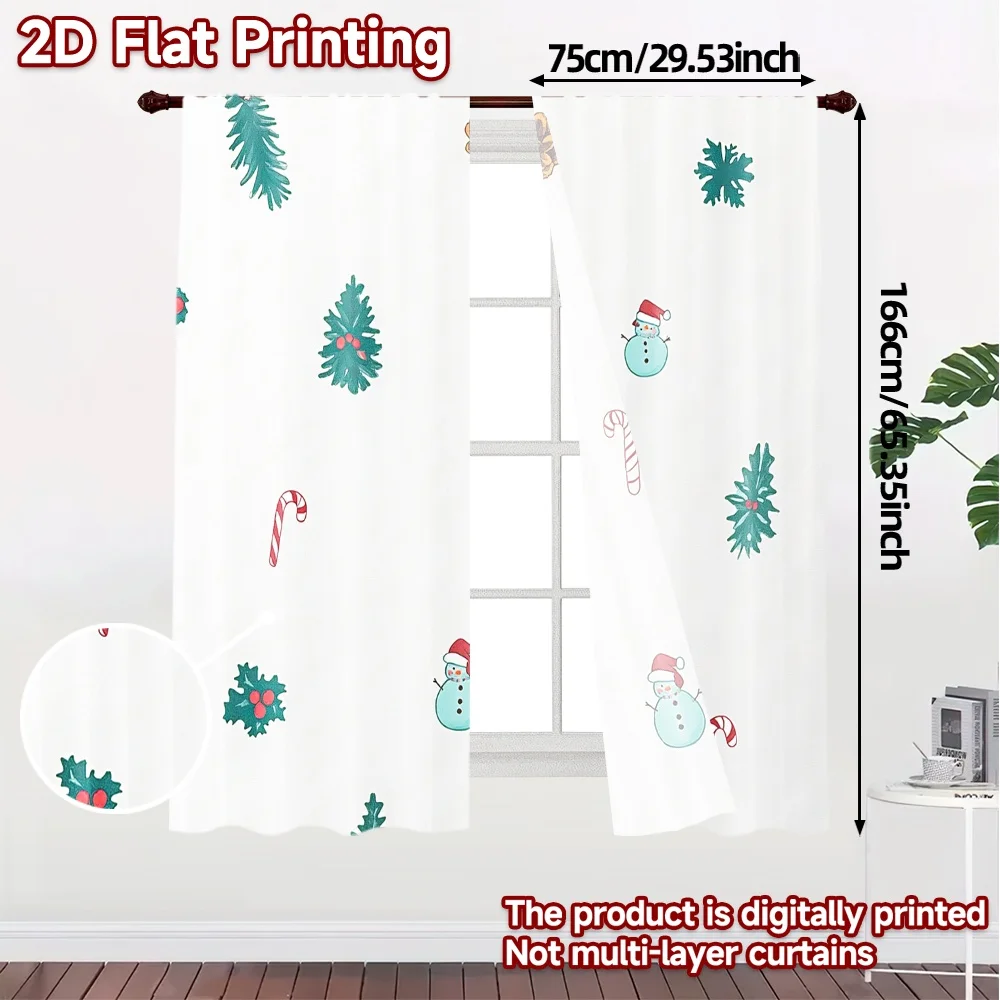 2pcs,Curtains Christmas Tree Snowman Pinecone Holly Candy Cane (3) Popular Curtain Fabric Semi-Sheer Curtains Room Decor for