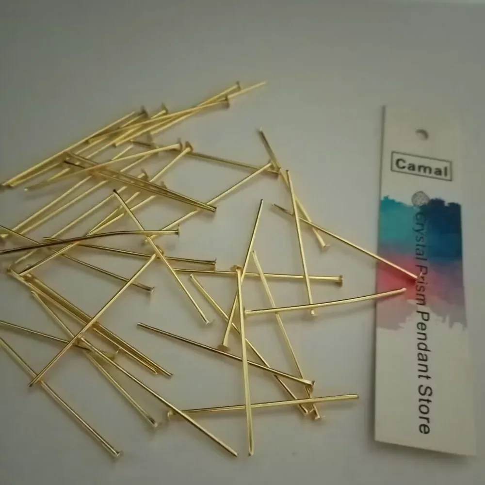 

Camal 100pcs 1 26mm Gold Straight Pins Connector Part to Connecting Hanging Prism Crystal Bead Pendant Chandelier Lighting Fairy