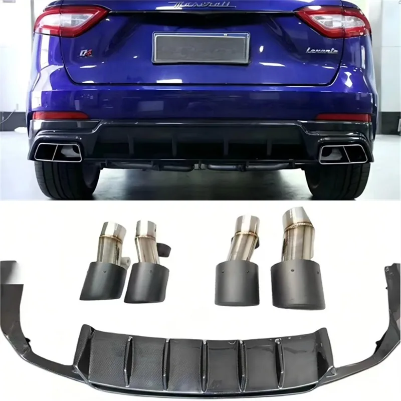 

For Maserati Levante 2016-2021 Real Carbon Fiber Car Rear Bumper Lip Diffuser Exhaust Port Spoiler Accessories Body Kit