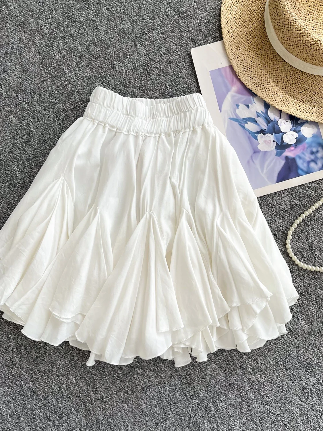 

High Waist Asymmetrical Hem Blouse Sle f-length Skirt for Women Commute Korean Version A-line Skirt Sweet Girl ort Skirt