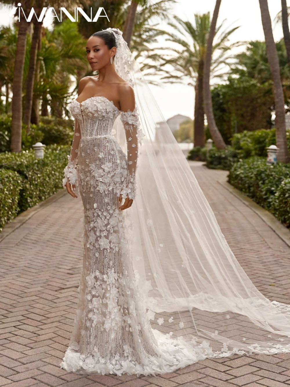 

Charming Beaded Off Shoulder Wedding Dress With 3D Flower Sweetheart Neck Bridal Gown Customized Mermaid Long Dresses For Bride