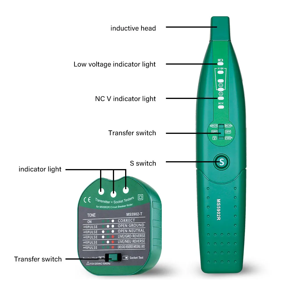 EMS5902 Automatic Multifunctional Circuit Breaker Finder Fuse Socket Tester For Analogue Receiver And Flashlight US/EU/UK Plug