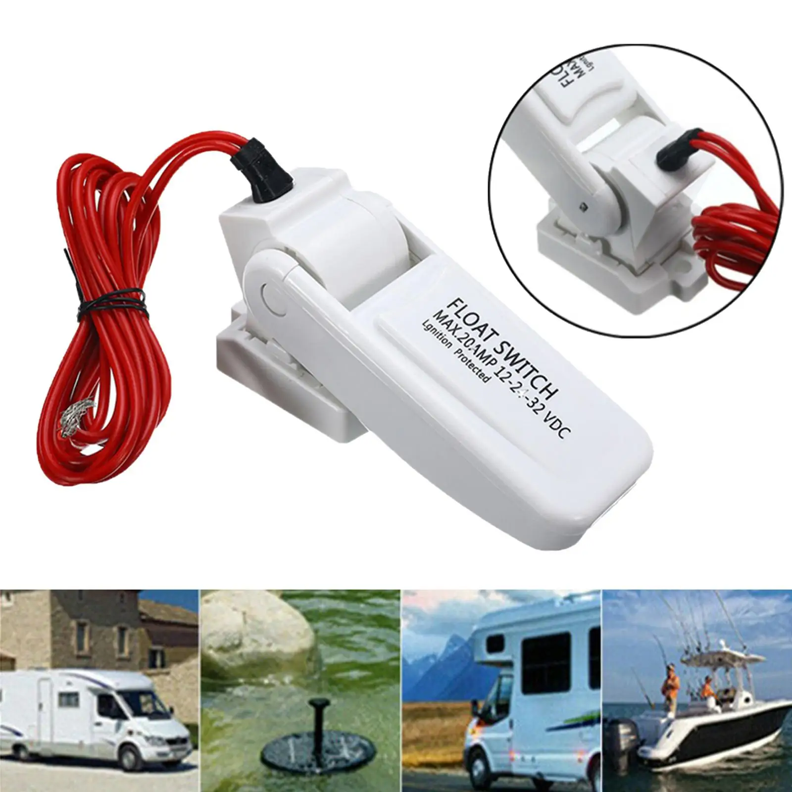 

20 AMP Boat Bilge Pump Float Switch DC Level Controller Floating, White