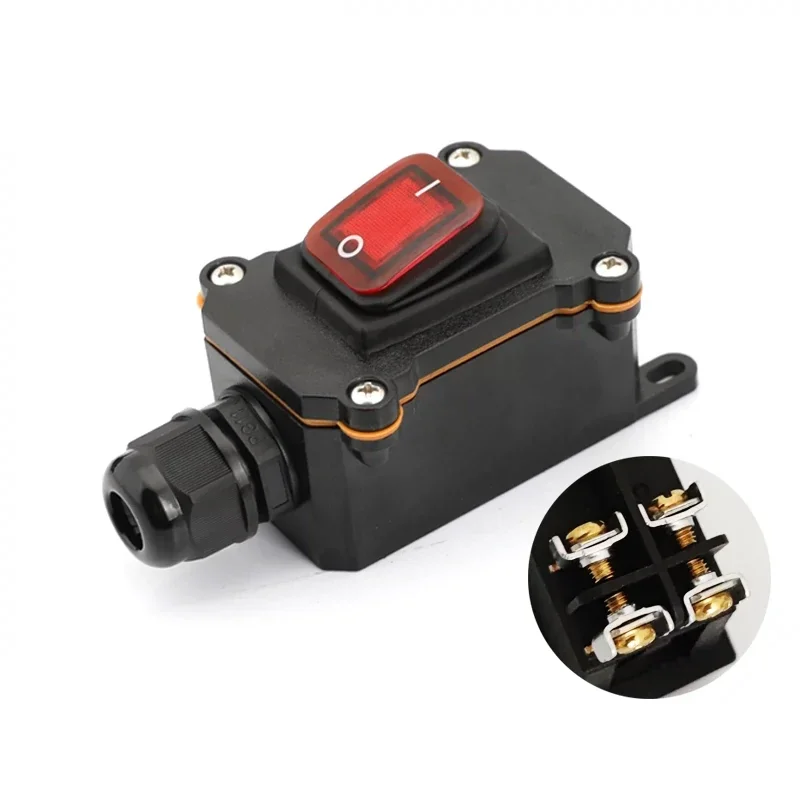 Waterproof Marine Rocker Switch With LED Outdoor Junction Box Inline Power Cord Power Switch IP65, 12V/24V/220V