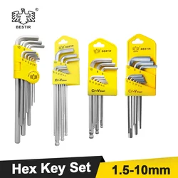 BESTIR 9pcs 1.5-10mm Metric Hex Allen Key Set Chrome Vanadium Hexagon Wrench Set Ball Head Double-End L Key Wrench Hand Tools