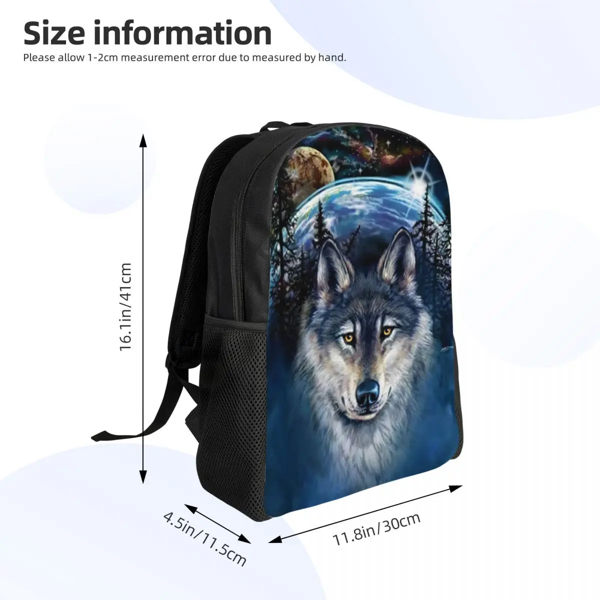 Mochila con estampado de lobo para hombre y mujer, bolsa impermeable con estampado de animales para Colegio Universitario